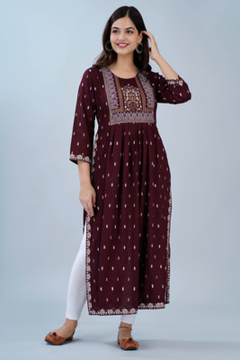 Saabhi Women Printed Ethnic Dress Kurta(Brown)