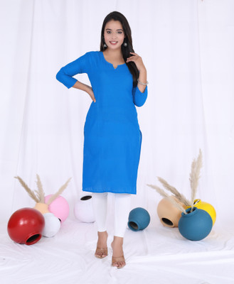 G S GOLD Women Solid A-line Kurta(Blue)
