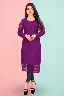 Lakshya Fashion Mart Women Self Design Straight Kurta(Purple)