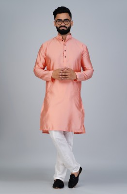 ELEPANTS Men Self Design Straight Kurta(Pink)