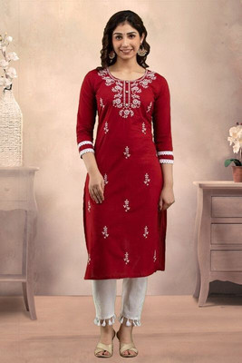 SISTO Women Chikan Embroidery Straight Kurta(Multicolor)