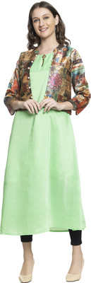 Elthia Women Solid Flared Kurta(Green)