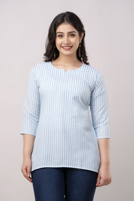 VROEGER Women Self Design Straight Kurta(Blue)