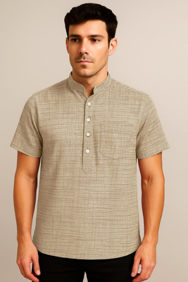 fincart Men Solid Asymmetric Kurta(Brown)