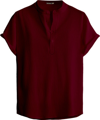 Webric Men Self Design Straight Kurta(Maroon)
