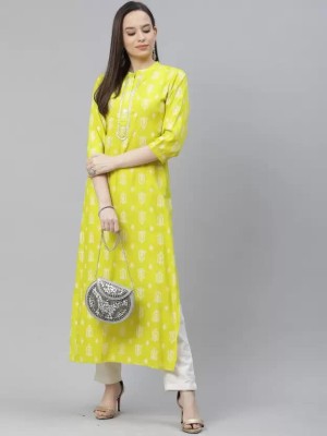 RI AND SU Women Printed Straight Kurta(Light Green)