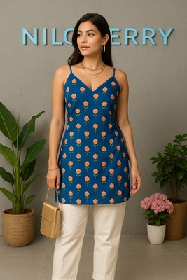 NiloBerry Women Printed Tunic Kurta(Blue)