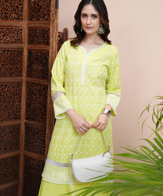 Vishudh Women Embroidered A-line Kurta(Green)
