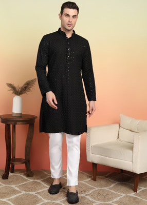 SWAGG INDIA Men Solid Ethnic Dress Kurta(Black)