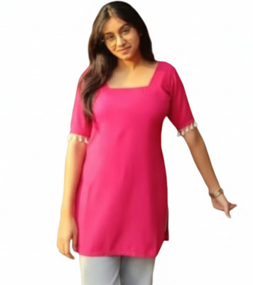 KAVATHIYA Women Solid Straight Kurta(Pink)