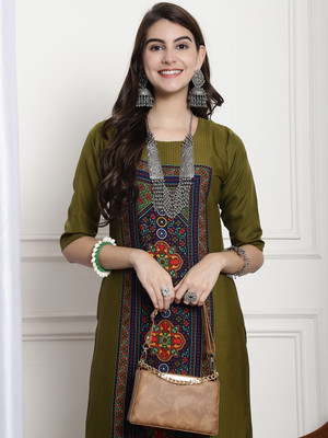 1 Stop Fashion Women Printed Straight Kurta(Dark Green)