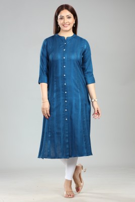 Cotton Culture Women Striped A-line Kurta(Dark Blue)