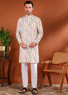 allan peter Men Printed Straight Kurta(Multicolor)