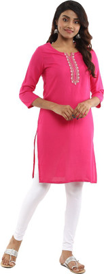 V-MART Women Solid A-line Kurta(Pink)