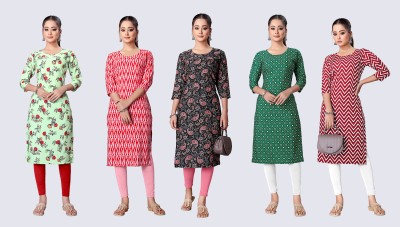 Pihu Fashion Women Printed A-line Kurta(Light Green, Red, Black, Green, Maroon)