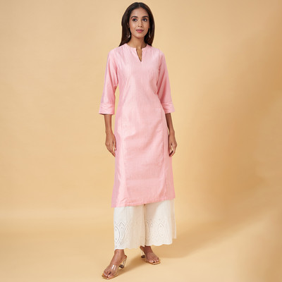 Rangmanch by Pantaloons Women Self Design Straight Kurta(Pink)