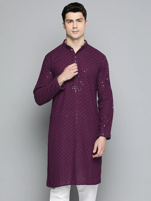 S KUADA Men Embroidered A-line Kurta(Maroon)