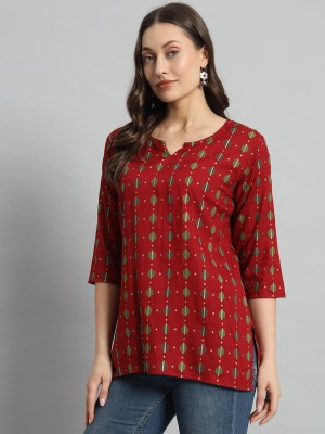 HYTEN Women Printed Straight Kurta(Maroon)