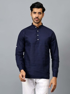 FireFish Men Solid A-line Kurta(Blue)