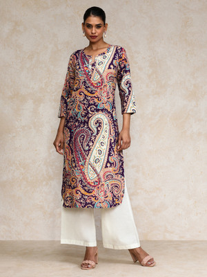 Varanga Women Printed Straight Kurta(Purple)