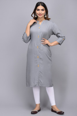 TANOT Women Solid A-line Kurta(Grey)