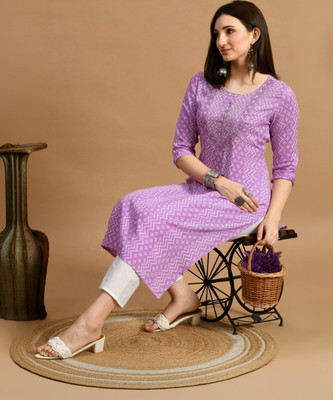 SELKET Women Printed Straight Kurta(Purple)