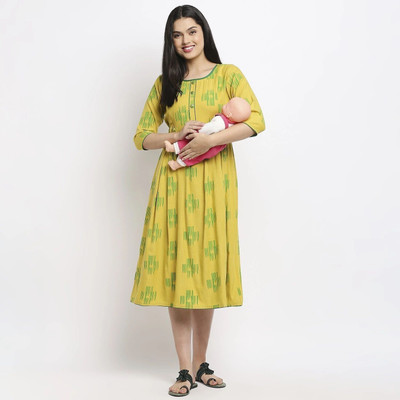 TRUE SHAPE Women Printed Flared Kurta(Light Green)