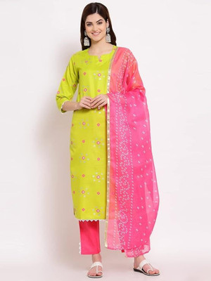Gatrad Women Bandhani A-line Kurta(Light Green)