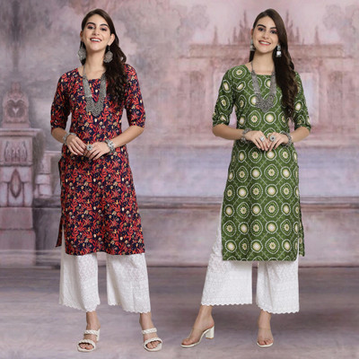 Moda Rapido Women Printed Straight Kurta(Multicolor)