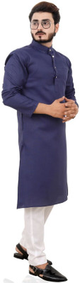 VALLABH CREATION Men Solid Straight Kurta(Dark Blue)