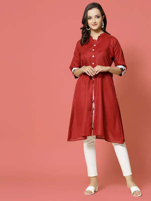 Ladylaz Women Solid Straight Kurta(Red)