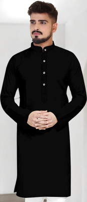 Krudha Fashion Men Solid Straight Kurta(Black)