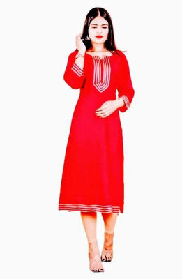 A K FASHION Women Solid A-line Kurta(Red)