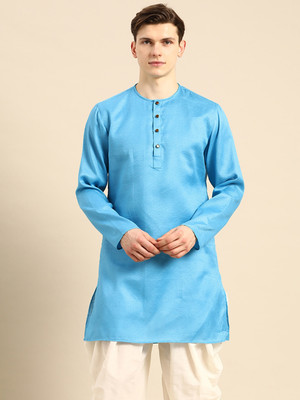 ANOUK Men Woven Design Straight Kurta(Blue)