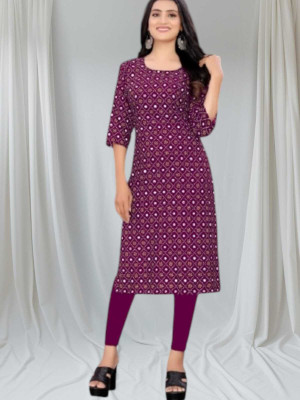 shilpa synthetic Women Printed Flared Kurta(Purple)