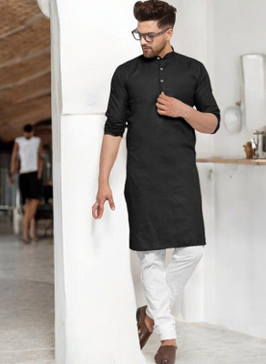 Rashmi Genz Men Printed Straight Kurta(Black)