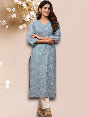 PRAYAARI FASHIONS Women Self Design Straight Kurta(Blue)