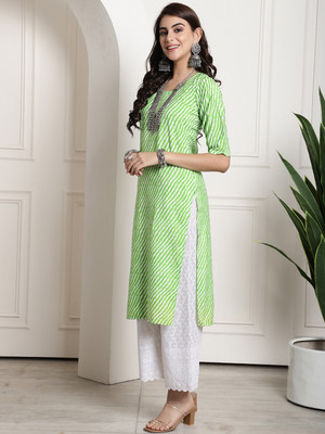 1 Stop Fashion Women Printed Straight Kurta(Green)