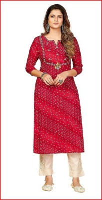 rufenavito Women Self Design A-line Kurta(Red)