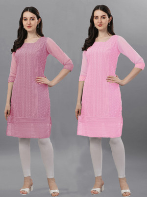 ZAZADIYA ENTERPRISE Women Chikan Embroidery Straight Kurta(Pink)