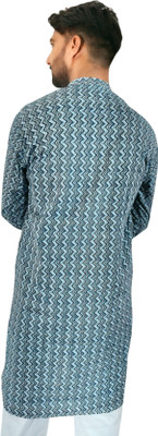 LADSLOOM Men Floral Print A-line Kurta(Light Blue)