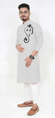Rainbow Cloths Men Solid Straight Kurta(White)