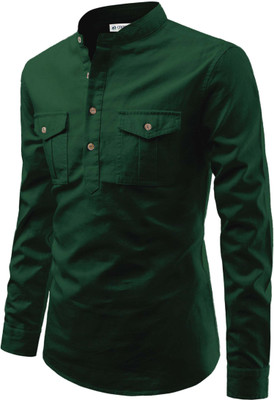 CROWNTAIL Men Solid A-line Kurta(Green)