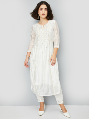 MAX Women Embroidered A-line Kurta(Light Blue)