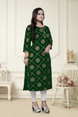 nejadhari tax Women Printed A-line Kurta(Green)