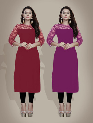 maaheshvi Women Self Design Straight Kurta(Purple)