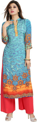 Keshubaba Women Printed Straight Kurta(Blue)