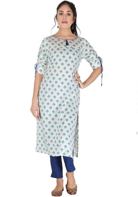 HouseOfCommon Women Self Design Straight Kurta(White, Blue)