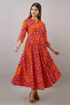 femimode Women Bandhani Anarkali Kurta(Red)