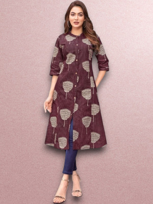 ABHI FAB Women Printed Straight Kurta(Brown)